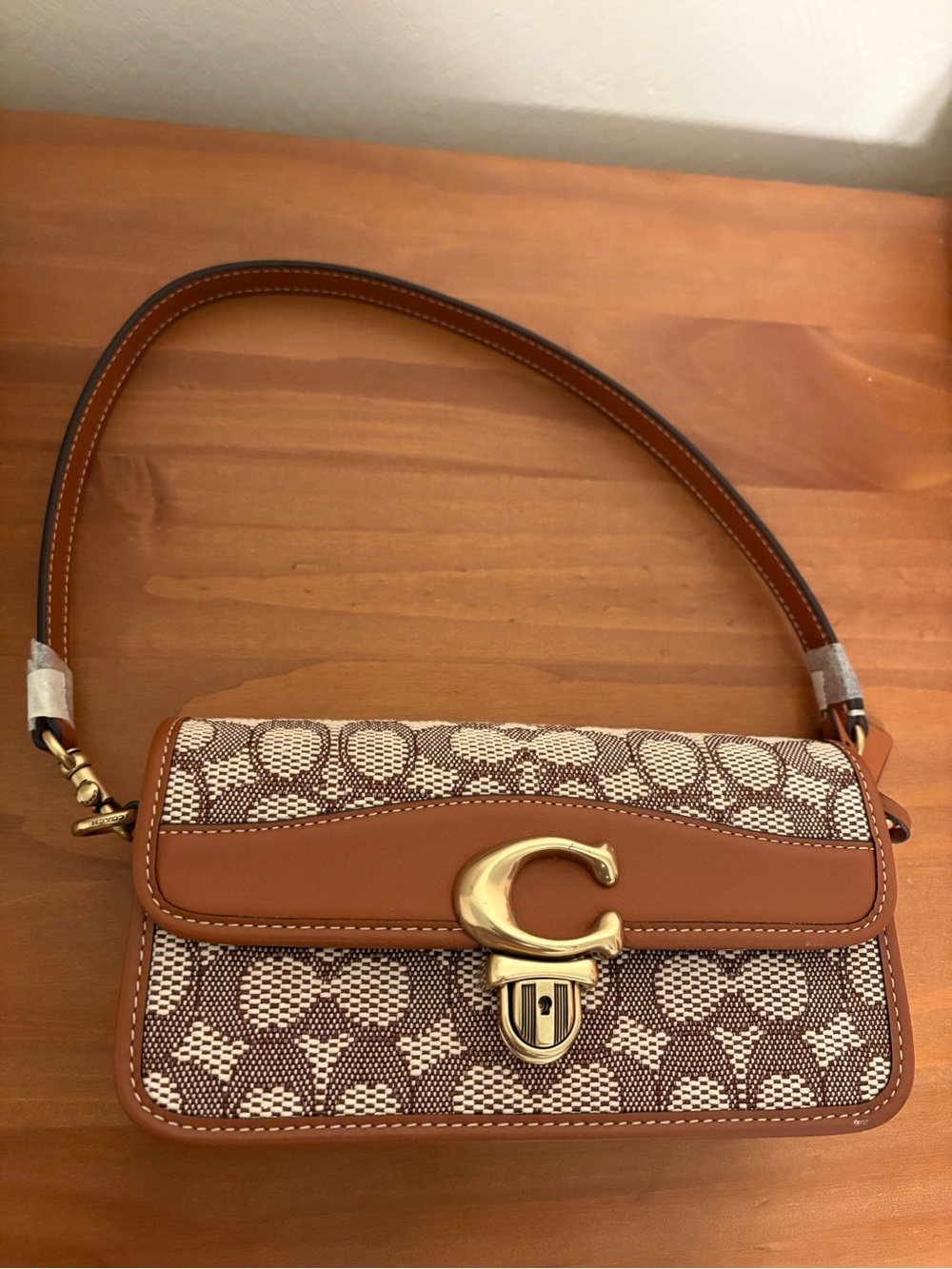 Coach Tan & Cream Signature C-Closure Shoulder Bag